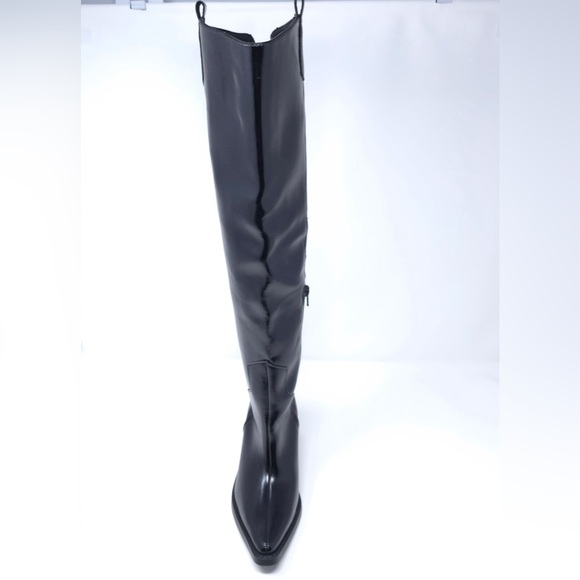 Wild Pair Luelap Boots Black Faux Leather Western Knee High - Picture 2 of 11